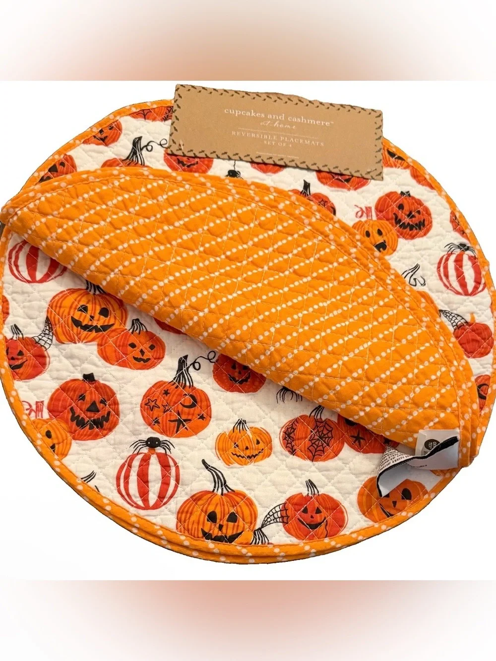cupcakes & cashmere Pumpkin Quilted Halloween Reversible Placemat Set of 4